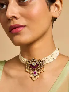 Kushal's Fashion Jewellery Stone Studded & Kundan Beaded Layered Necklace