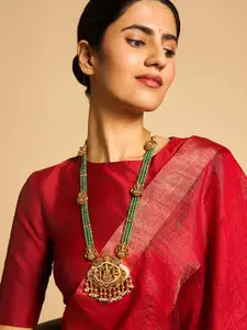Kushal's Fashion Jewellery Gold-Plated Stone Studded & Beaded Antique Necklace