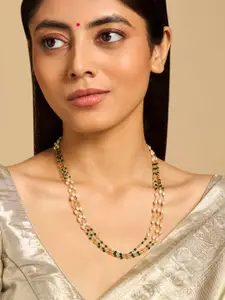 Kushal's Fashion Jewellery 92.5 Pure Silver Gold-Plated Pearls Temple Necklace