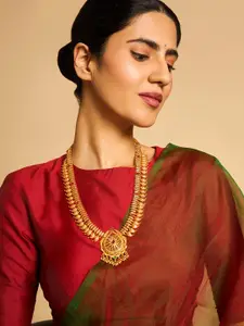 Kushal's Fashion Jewellery 92.5 Pure Silver Gold-Plated Antique Necklace