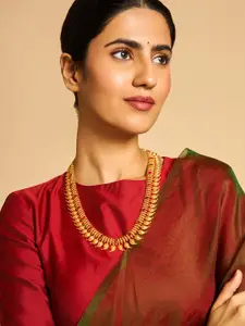 Kushal's Fashion Jewellery Embellished Bridal Gold-Plated 92.5 Silver Antique Necklace