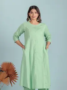 Aramya Round Neck Linen Cotton A-line Kurta