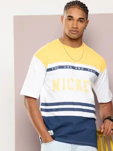 Kook N Keech Typography Mickey Mouse Colourblocked Drop-Shoulder Sleeves T-shirt