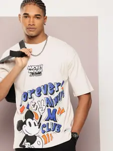 Kook N Keech Mickey Mouse Printed Drop-Shoulder Sleeves Oversized Pure Cotton T-shirt