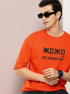 Kook N Keech Pure Cotton Typography Printed Drop-Shoulder Sleeves Oversized T-shirt