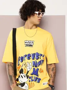 Kook N Keech Mickey Mouse Printed Drop-Shoulder Sleeves Oversized Pure Cotton T-shirt