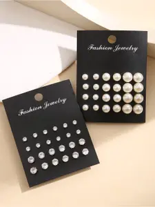 Shining Diva Fashion Set of 24 Silver Plated Pearls Studs