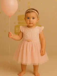 MeeMee Girls Solid Round Neck Fit & Flare Dress