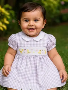 MeeMee Print Peter Pan Collar Cotton Short Sleeves Regular Girls Fit & Flare Dress