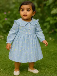 MeeMee  Kids-Girls Floral Printed Peter Pan Collar Fit & Flare Dress