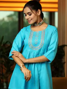 Libas Floral Yoke Design Thread Work Thread Work Pleated Kurti