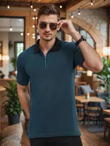 ADRO Men Solid Polo Collar Cotton T-shirt