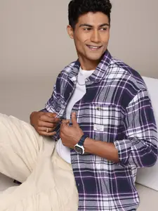 WROGN Oversized Checked Drop-Shoulder Sleeves Pure Cotton Casual Shirt