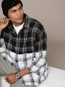 WROGN Tartan Checks Drop-Shoulder Sleeves Oversized Casual Shirt