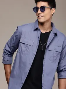 WROGN Pure Cotton Self Design Comfort Fit Textured Casual Shirt