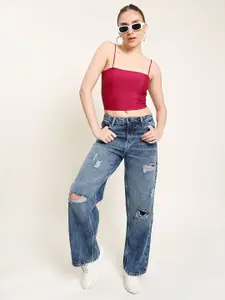 Bene Kleed Women Classic Relaxed Fit High-Rise Mildly Distressed Light Fade Jeans