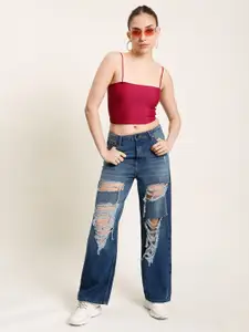 Bene Kleed Women Classic Relaxed Fit High-Rise Highly Distressed Heavy Fade Jeans