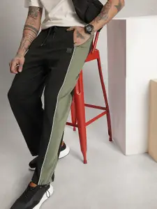 WROGN Men Pure Cotton Colourblocked Oversized Regular Track Pants