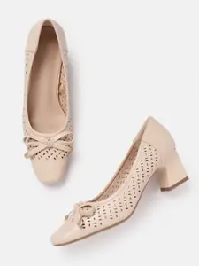 Allen Solly Laser Cuts Block Heeled Pumps with Bows