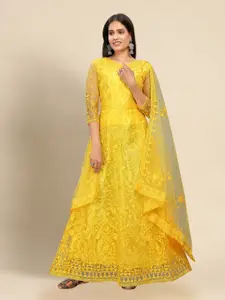 LADY SHOPI Embroidered Net Fit & Flare Maxi Dress