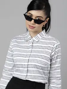 Hancock Women Long Sleeves Striped Printed Formal Shirt