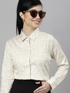 Hancock Women Cotton Long Sleeves Floral Printed Formal Shirt