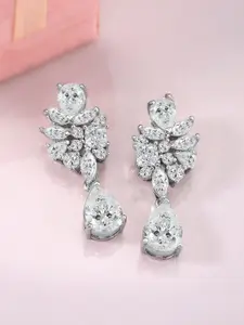 Peora Silver Plated Cubic Zirconia Contemporary Drop Earrings