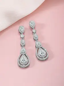 Peora Silver Plated Cubic Zirconia Contemporary Drop Earrings