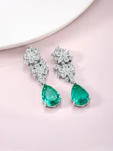 Peora Silver Plated Cubic Zirconia & Crystal Studded Drop Earrings