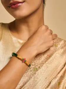 Kushal's Fashion Jewellery 92.5 Pure Silver Gold-Plated Stone-Studded Temple Bangle