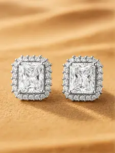 Rubans Rhodium-Plated Statement Stud Earrings with Large Princess-Cut Cubic Zirconia