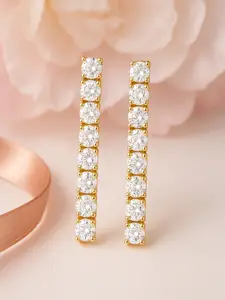 Rubans 18K Gold-Plated Cubic Zirconia Studded Elegant Bar Drop Earrings