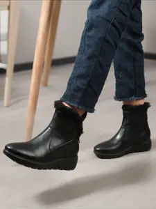 ELLE Women Solid Round Toe Mid-Top Winter Boots