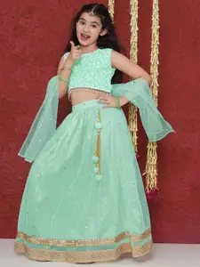 Aj DEZInES Girls Embroidered Thread Work Ready to Wear Lehenga & Blouse With Dupatta