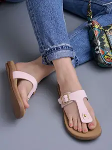 Shoetopia Women Open Toe Flats V-15-Pink-Pink