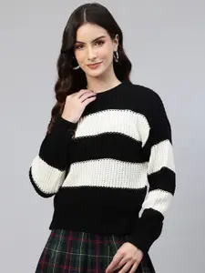 One Femme Striped Woollen Crop Pullover