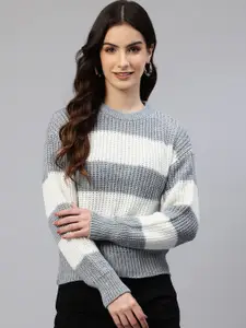 One Femme Striped Woollen Crop Pullover