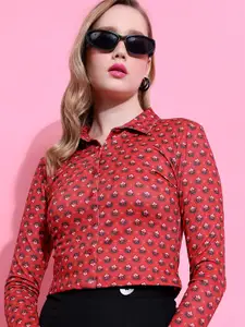 Tokyo Talkies Women Floral Printed Shirt Collar Top