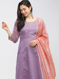 Vishudh Women Solid Embroidered A-Line Maxi Dress