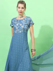 Vishudh Womens Dot Print A-Line With Dupattalka  Maxi Dress