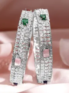 Rubans Set of 2 Rhodium-Plated Multicolor Gemstone & Cubic Zirconia Studded Bangles
