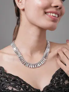 Rubans Rhodium Plated AD & Cubic Zirconia Studded Luxurious Baguette Necklace