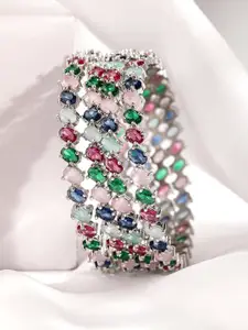 Rubans Set of 4 Rhodium-Plated Multicolor Gemstone Studded Traditional Bangles