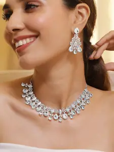 Rubans Rhodium-Plated Crystal White AD & Cubic Zirconia Studded Statement Necklace Set