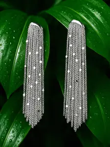 Rubans Rhodium-Plated Tassel Chain Statement Earrings