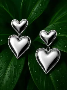 Rubans Rhodium-Plated Stainless Steel Tarnish-Free Waterproof Demi-Fine Heart Earrings