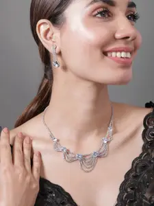 Rubans Rhodium Plated AD & Cubic Zirconia Studded Layered Statement Necklace Set