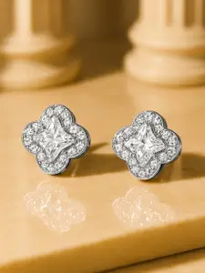 Rubans Rhodium-Plated Clover Design Cubic Zirconia Studs