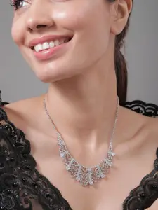 Rubans Rhodium Plated AD & Cubic Zirconia Studded Luxurious Draped Statement Necklace