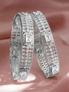 Rubans Set Of 2 Rhodium-Plated Cubic Zirconia Stones-Studded Bangles
